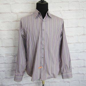 Like No Other Men’s Flip Cuff Purple Striped Button Down Shirt Size 3, Large